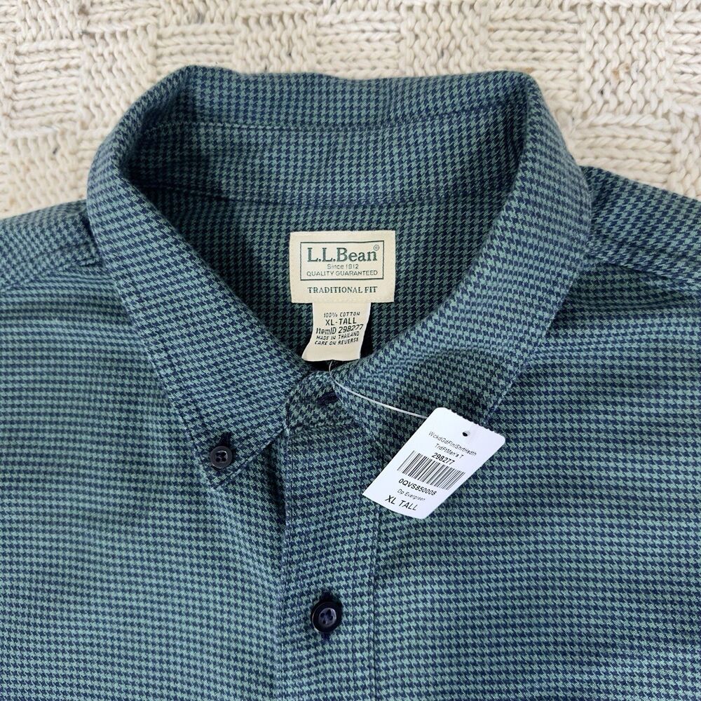 NWT LL Bean Wicked Good Flannel Shirt XL Tall Green Houndstooth Traditional Fit - Picture 5 of 10